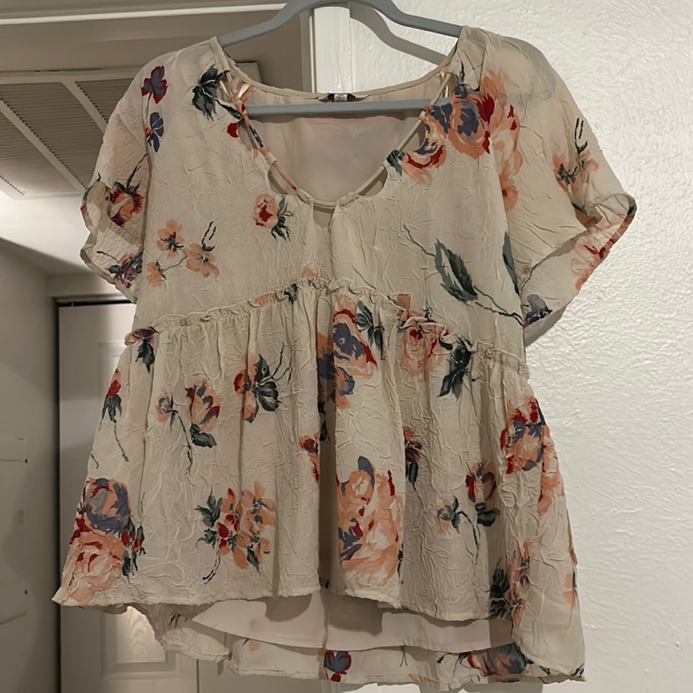 Pink Floral Crinkle Blouse